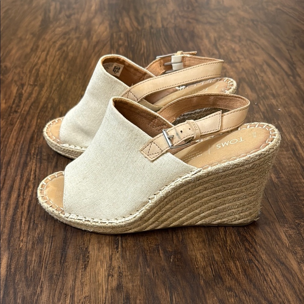 Toms Beige Canvas Espadrille Wedge Sandals